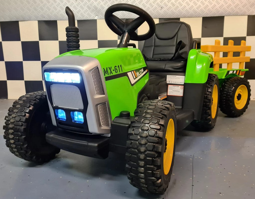 Dječji traktor na akumulator s prikolicom - zelen