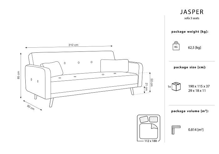 Sofa na razvlačenje Jasper Crna - strukturirana tkanina